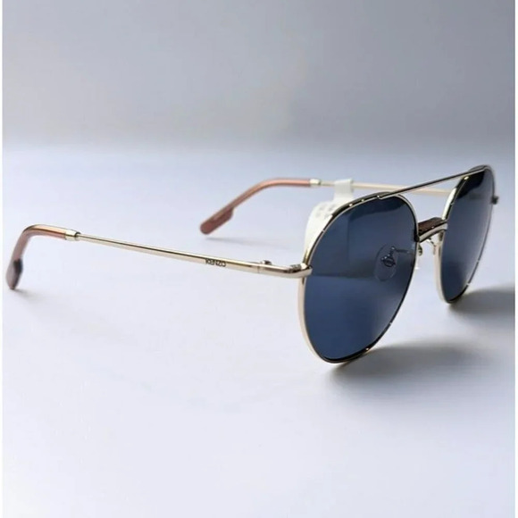 Kenzo KZ40097U Unisex Brow Bar Round Metal Gold & Blue Lens Sunglasses MSRP $180 - Picture 4 of 10